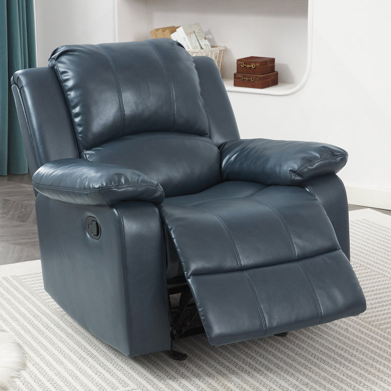Fauteuil inclinable et oscillant bleu en cuir, Manual - Push Button, Bleu