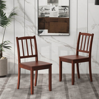 Costway Wood Dining Chair Set Of 2 With Rubber Wood Legs Curved Backrest For Kitchen