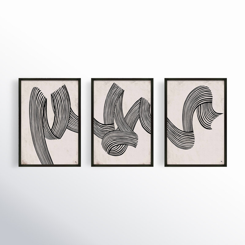 Menton Linework by Studio M - 3 Piece Picture Frame Print Set, 25" H x 35" W x 1.25" D, Black Framed