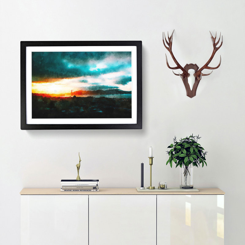 San Francisco Skyline - Single Picture Frame Painting on MDF, 33cm H x 45cm W x 2cm D, Black Framed