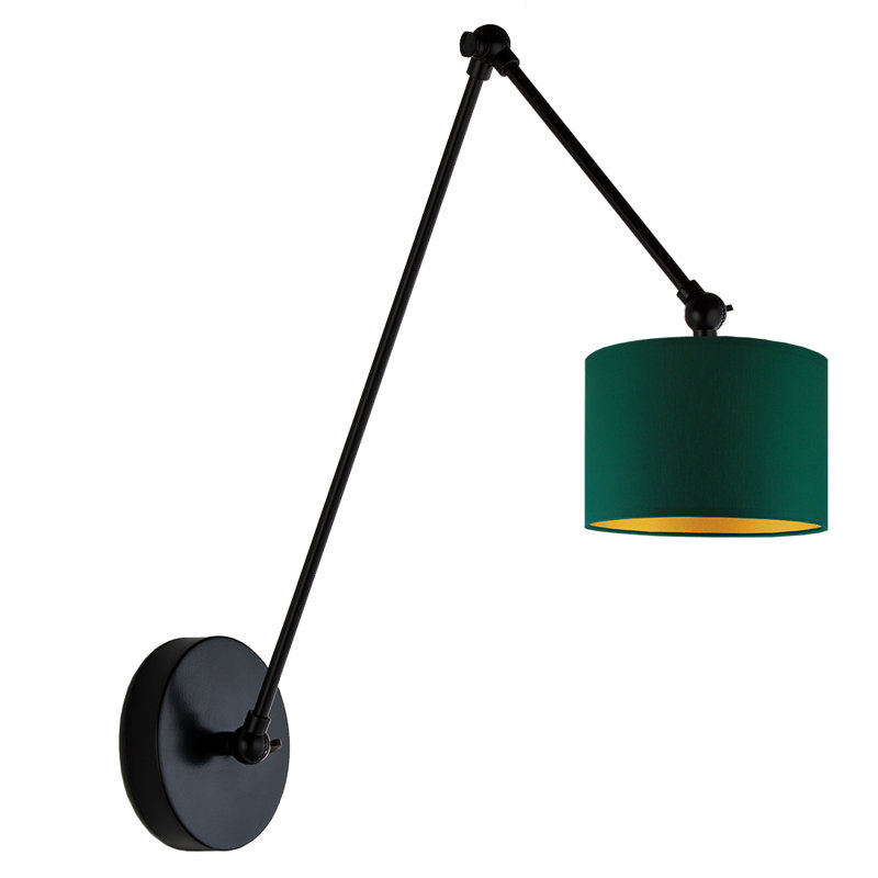 TESNUS GOLD Swing Arm Sconce, Green/Gold, Matte Black