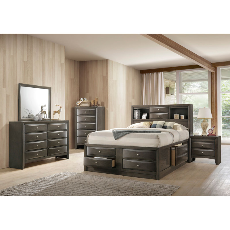 Ensemble de chambre avec lit plateforme de rangement Rodnell 5-1_Kathlyn, Très grand, gris