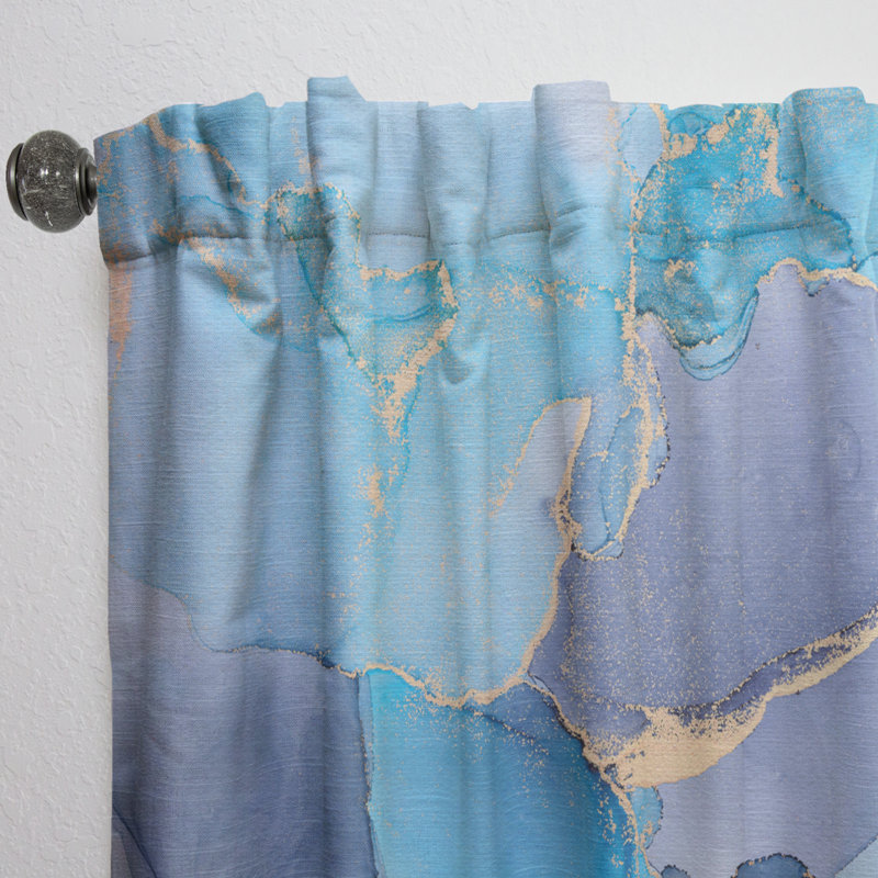 Turquoise et mauve luxe abstrait fluide Art VII - rideau de velours moderne - 1 panneau