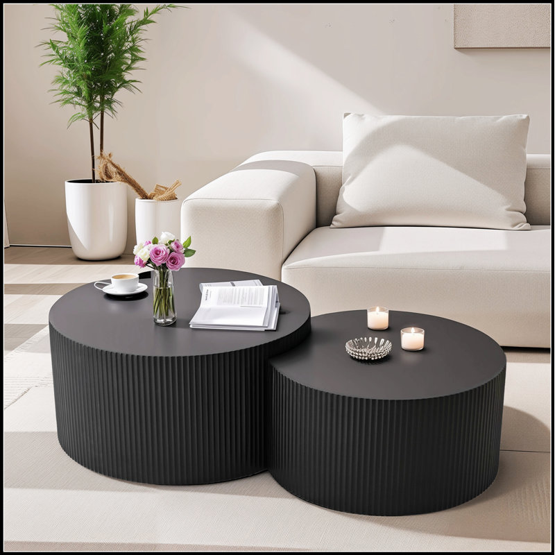 Ensemble de tables basses gigognes à rayures verticales pour salon, chambre à coucher, peu encombrantes et élégantes (ensemble de 2)