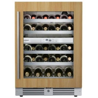 24 Inch Wide 37 Bottle Dual Zone Wine Cooler with Alternating (Blue, White, Amber) LED lighting, Door Alarm, Touch Control Panel and Lockable Right Hi