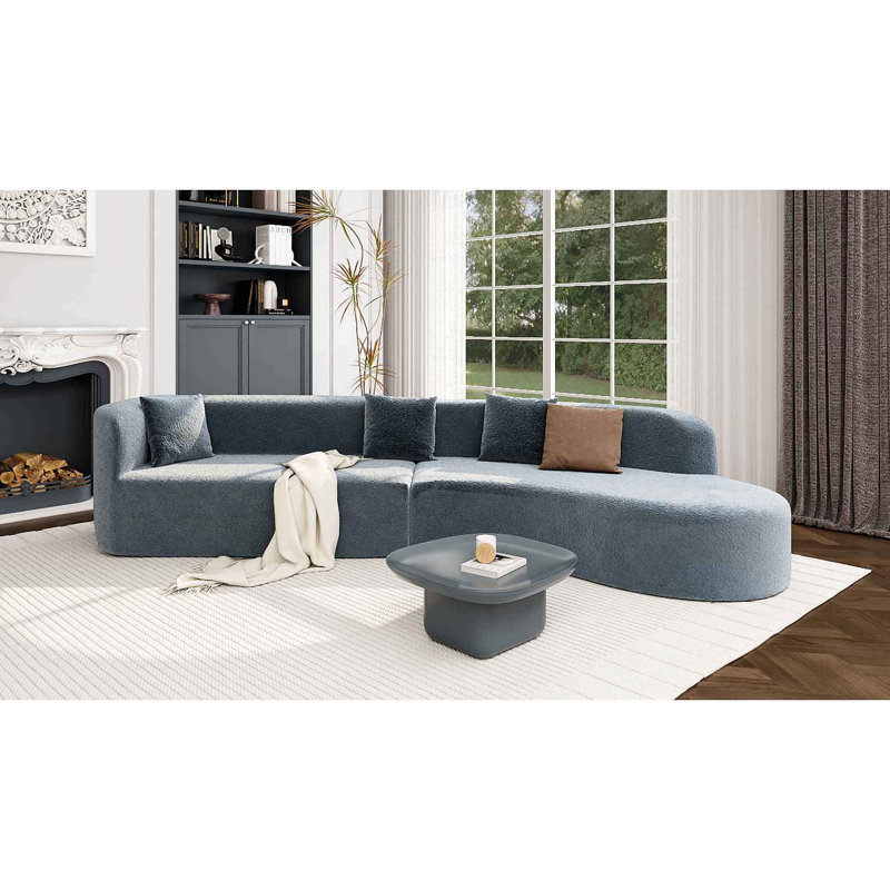 Canapé modulaire de 132 po au design incurvé, canapé modulaire en chenille 2 pièces avec 4 coussins, éponge moelleuse et coussin à ressorts, grand canapé modulaire en éponge pour le salon
