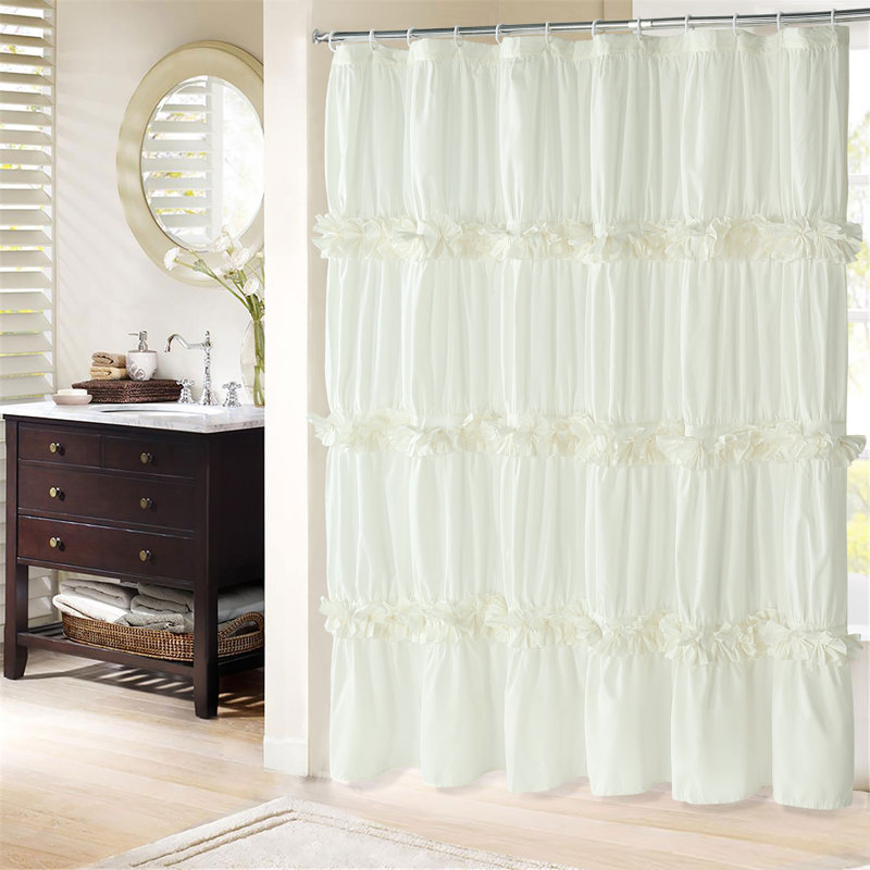Rideau de douche simple à volants Shabby Elegance, Ivoire, 72 x 72
