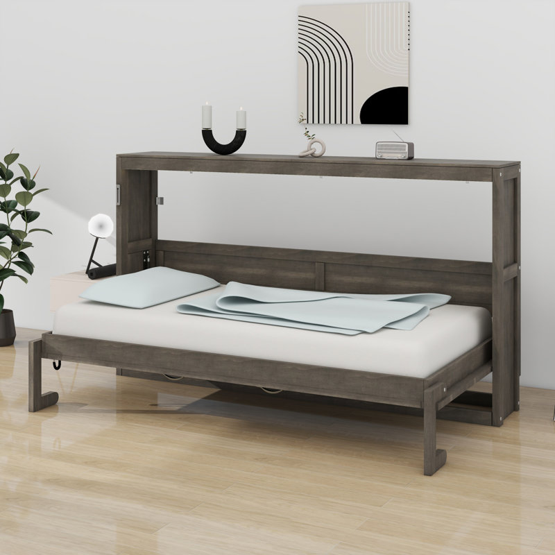Murphy Bed With LED Light,Can Be Folded Into A Cabinet, Brown
