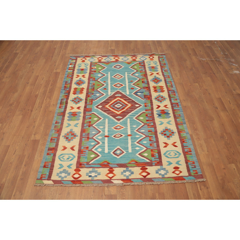 Vegetable Dye Geometric Kilim Flat Weave Rug 4x6