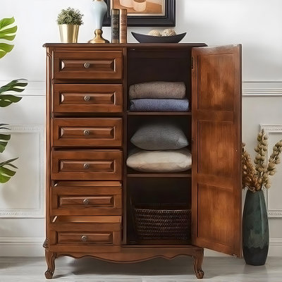 37.4"American-style solid wood brown chest of drawers storage cabinet