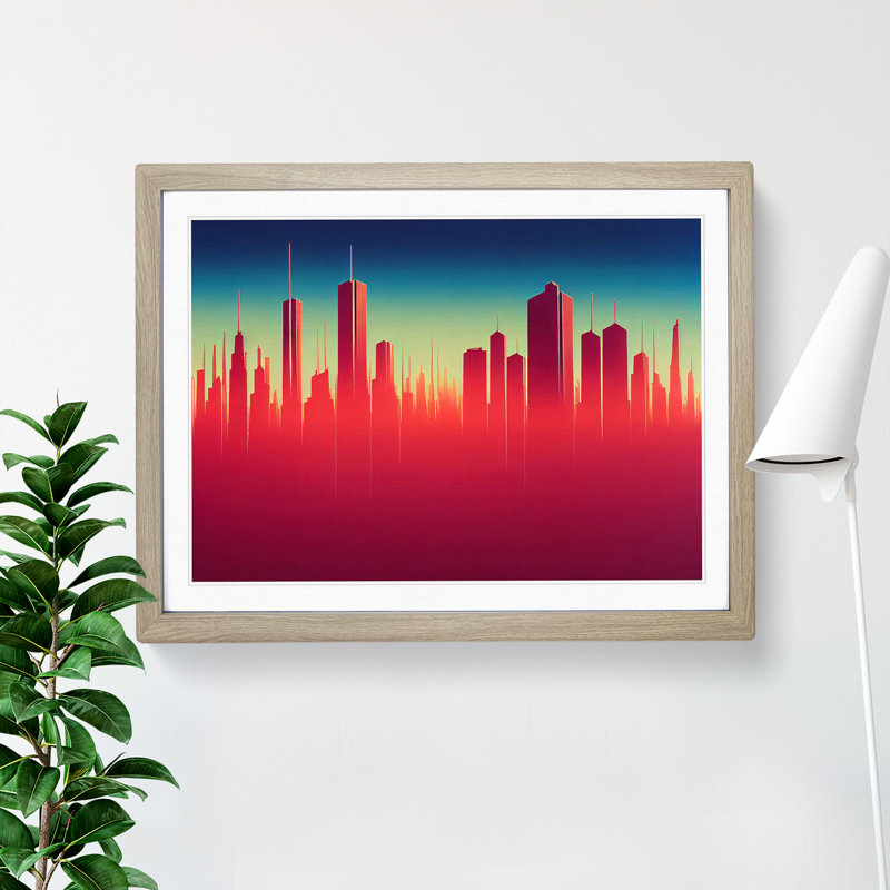 XH1022-7623X Sculptured City Skyline Abstract - Single Picture Frame Print, 46cm H x 64cm W x 2cm D, Oak 