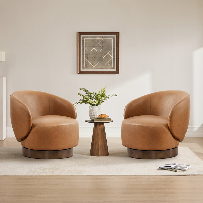 Chaises demi-tonneau pivotantes modernes avec base en bois