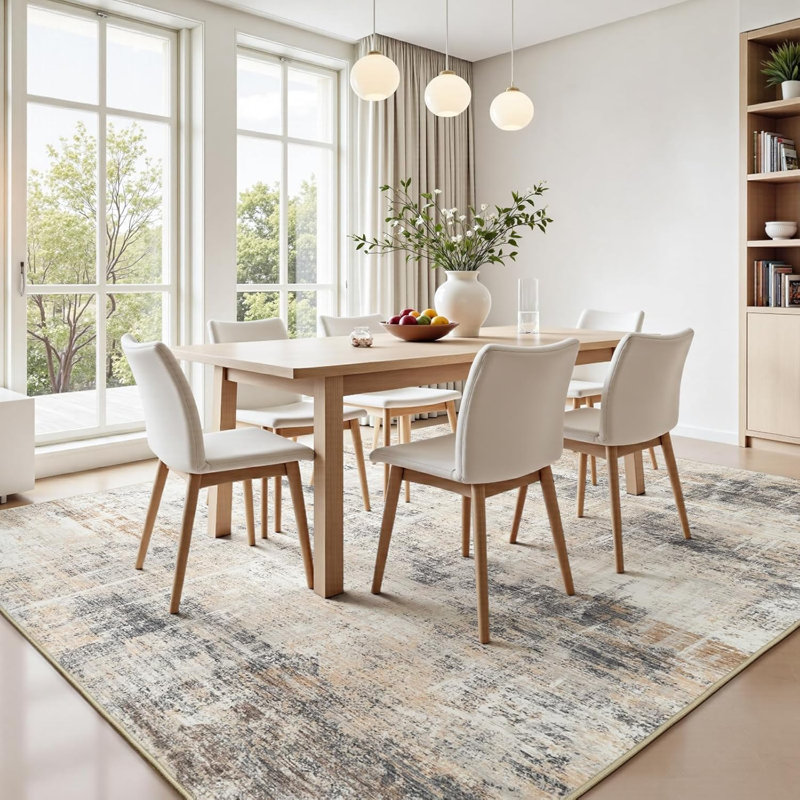 8'X10' Modern Abstract Distressed Washable Area Rug with Anti-Skid Rubber Backing Beige, Rectangle 8' x 10'