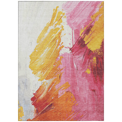Machine Washable Indoor/Outdoor Xhevrie Blush Rug