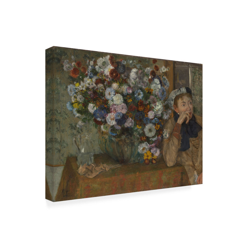Art sur toile, "maîtres" à côté d'un vase de fleurs, H 24 po x l 32 po