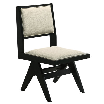 Chaises de salle à manger contemporaines noires avec revêtement gris, coussin d'assise en mousse, pieds en V inversés, 2, housse en tissu rembourrée de mousse et 2