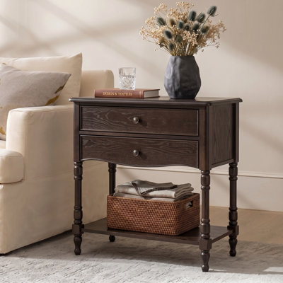 Lassiter 30''W Transitional Solid Wood Spindle Legs End Table with Charging Station