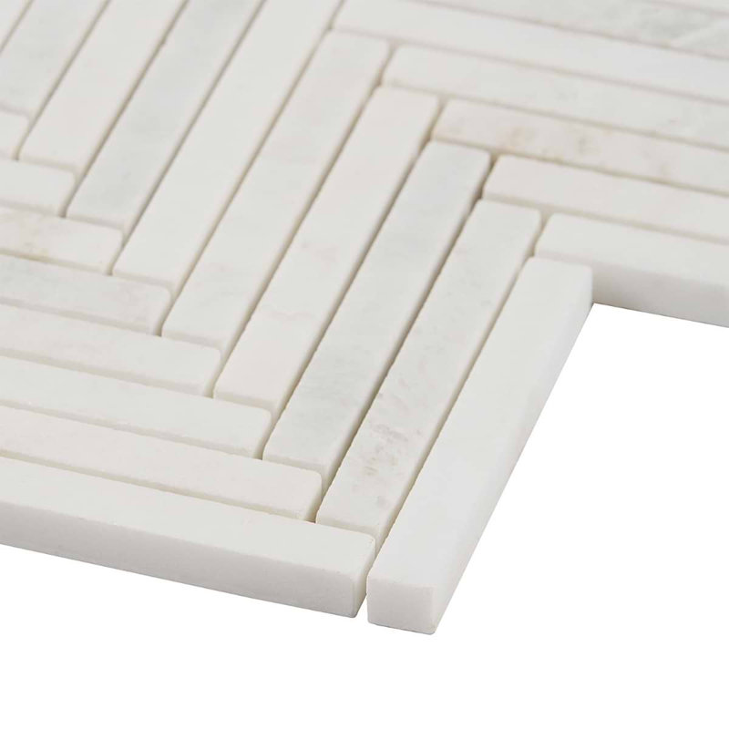 Alaska White .5x4 Herringbone Polished Marble Mosaic Tile