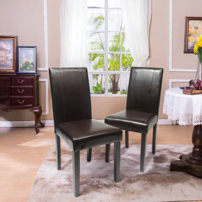 Critchfield Solid Wood and Faux Leather Dining Parson Chair(Set of 2)