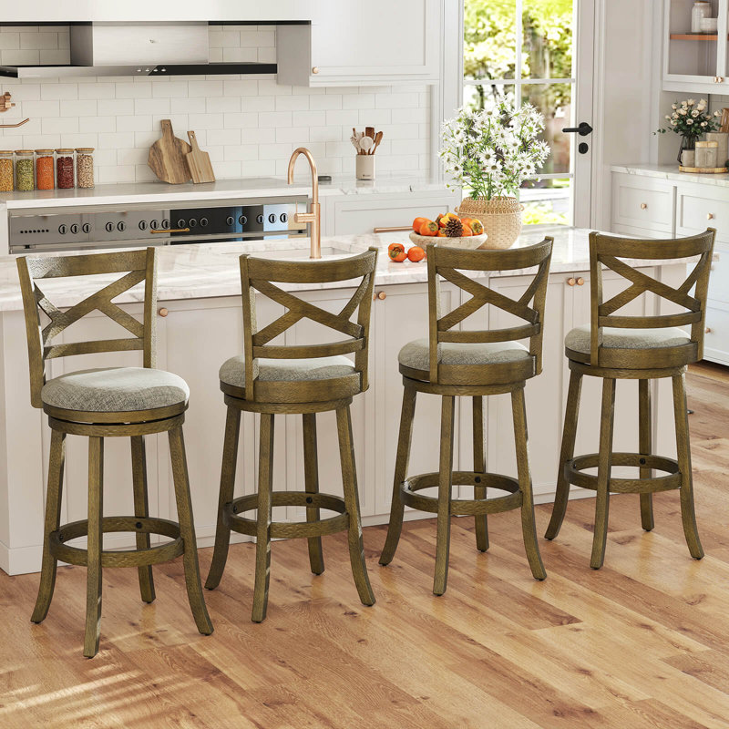 Ensemble de 2 tabourets de bar pivotants de 30 po de hauteur de bar avec dossiers et structure en bois, 2