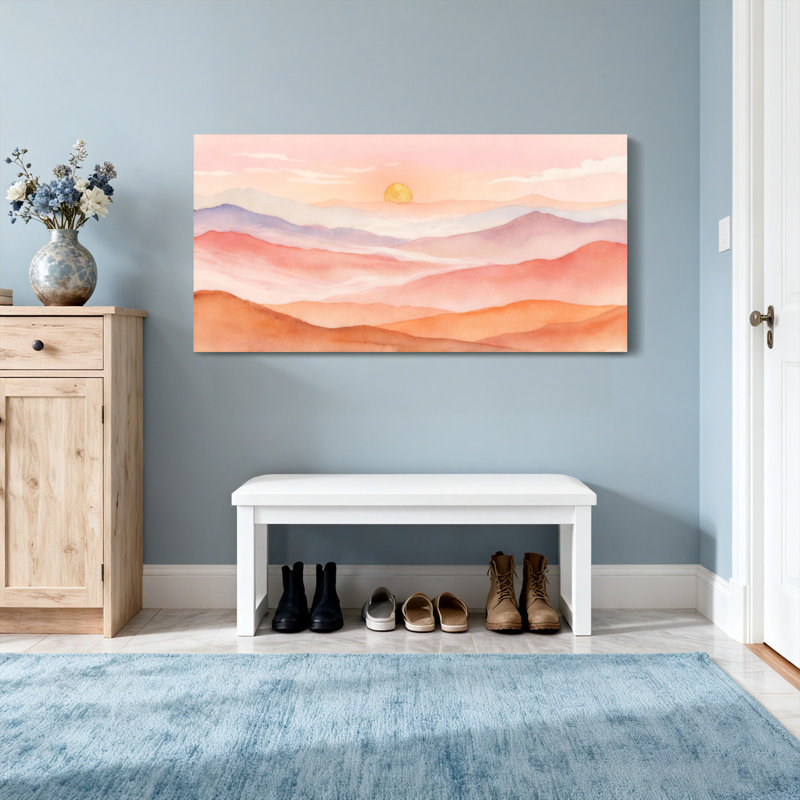 «Landscape & Nature Pastel Sunset Mountain Landscape», reproduction d'art, H 24 po x l 48 po