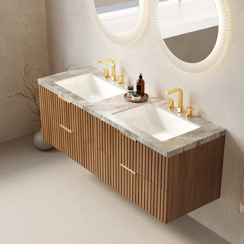 Elio 60" Striped Solid Wood Bathroom Vanity