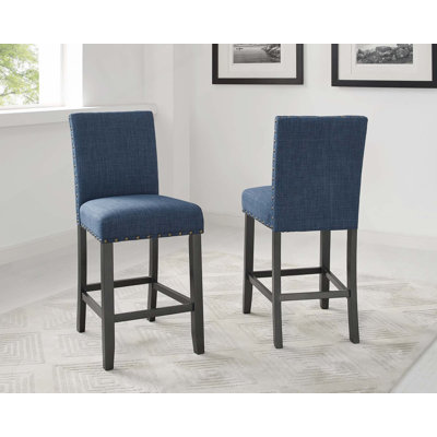 Biony Wood Counter Height Dining Set With Fabric Nailhead Stools