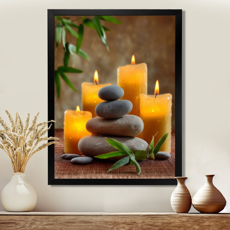 Relaxation Candles and Bamboo - impression sur toile encadrée en bambou, art mural asiatique gris, H 44 po x l 34 po, Noir