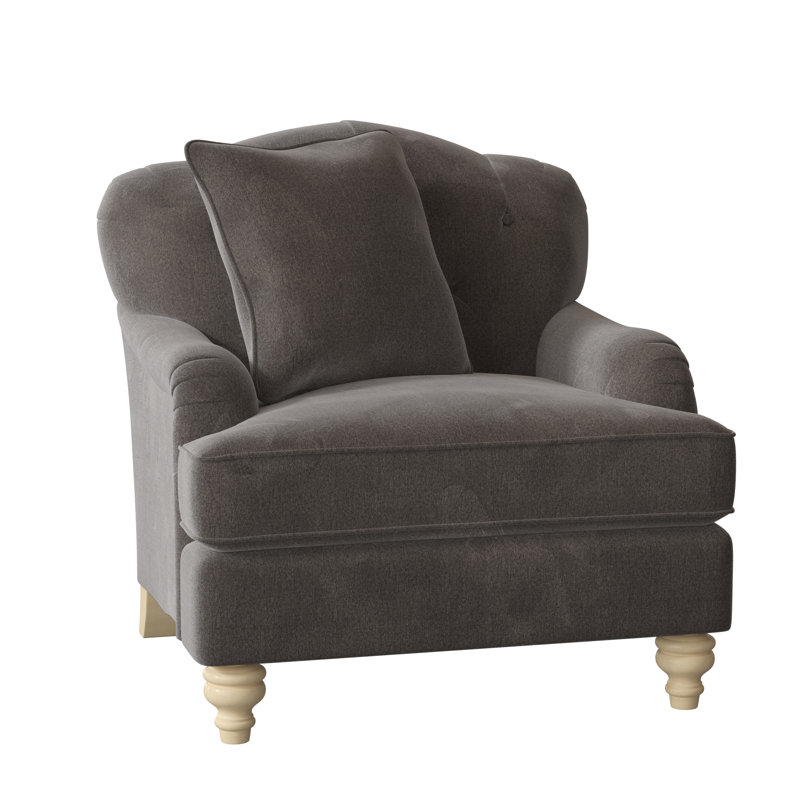 Fauteuil large capitonné 38 po Sullivan, Velours performance gris Nickie 45, Non, Pécan