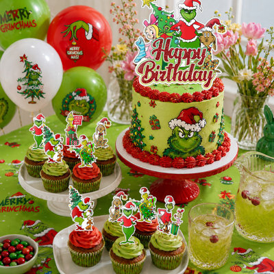 35 Pcs Grinch Christmas Birthday Party Decor Supplies, Grinch Christmas Party Decorations for Kids Set