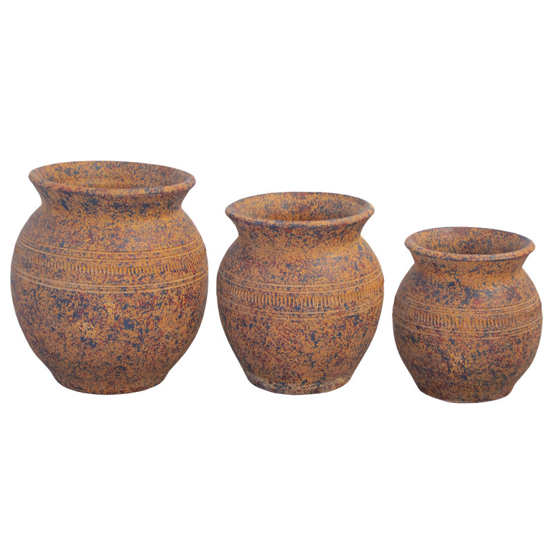 Set Of 3 Rustic Decorative Pots