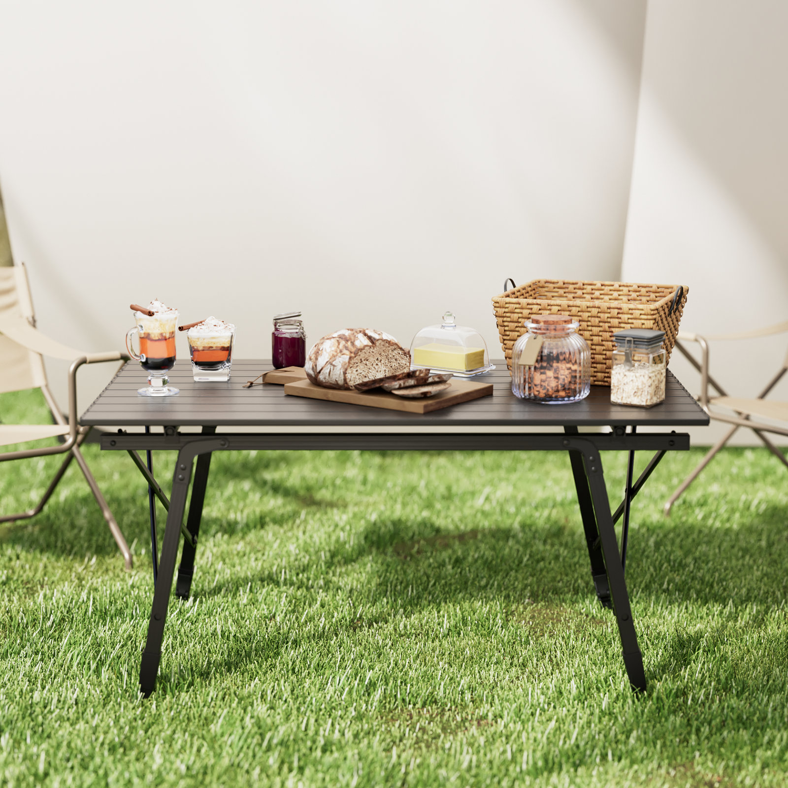 Arlmont \u0026 Co. Portable Outdoor Folding Table With Adjustable Height  Lightweight Aluminum Roll-Up Design Includes Carrying Bag Perfect For  Camping ..., image size:1600x1600