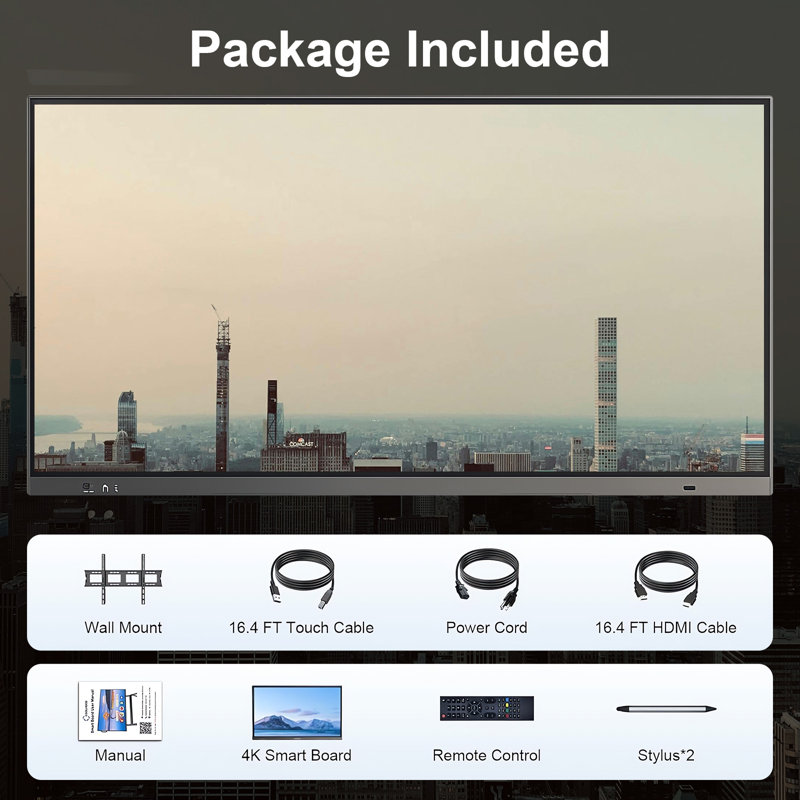 JYXCN Smart Board?Wireless 4K Interactive?Multi-Touch Collaboration Board 65 Inch for Cloud Connectivity for Hotel/Lobby Display/Classroom?
