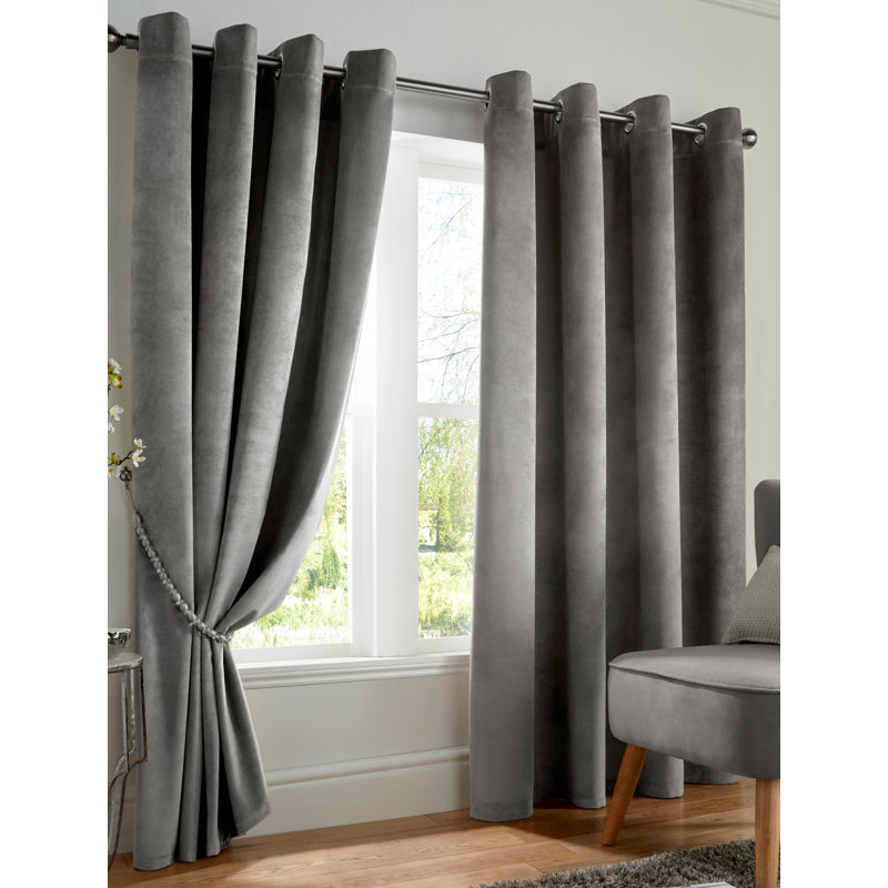 Liev Polyester Eyelet Room Darkening Thermal Curtains, 228cm Width x 182cm Drop, Silver