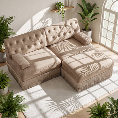 76.6 " Velvet L-Shaped Sectional with Ottoman