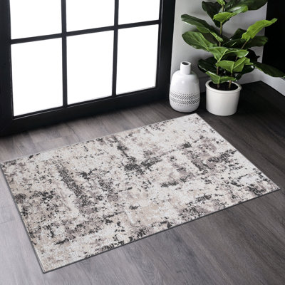 Tapis tissé 2 x 3 Loom & Collection, crème / brun, teinture sans perte, convenant à la chambre à coucher salon salle à manger bureau à domicile
