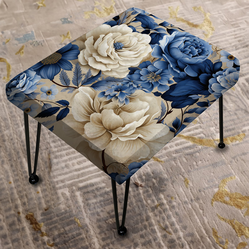 Motif victorien bleu avec motif victorien de roses - repose-pieds rectangulaire floral