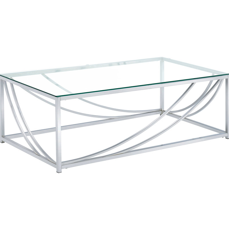 Et table basse rectangulaire en verre avec pieds en métal pour le salon - hauteur de 17 po, largeur de 48,35 po, profondeur de 23,5 po, look contemporain, supports faciles à entretenir.