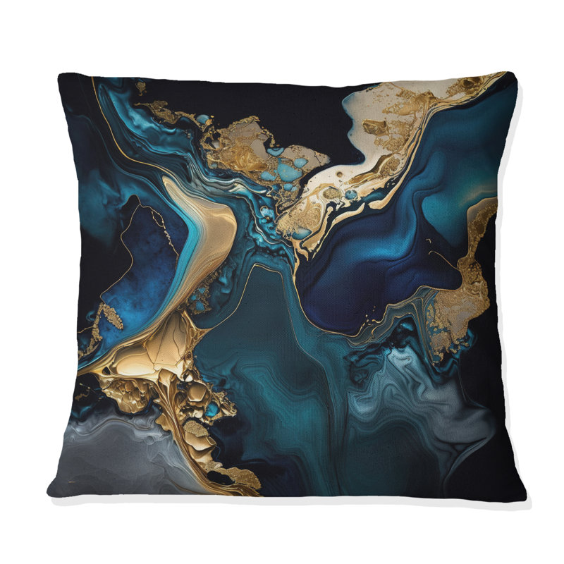 Abstract Geode Marble Blue IV - Marble Abstract Printed Throw Pillow, 18"H x 18"W, Square