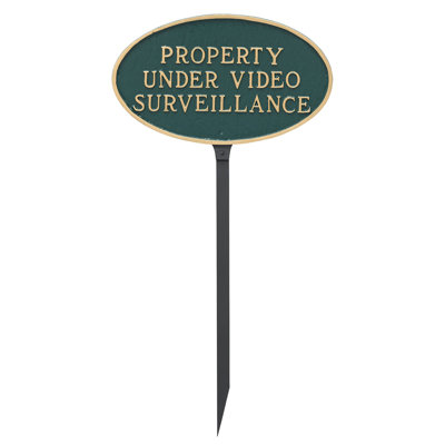 Small Oval Property Under Video Surveillance Statement Plaque Sign with Lawn Stake