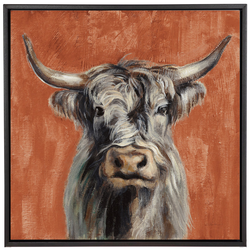 Highland Cow On Terracotta, 35" H x 35" W, Framed Print, Light Natural