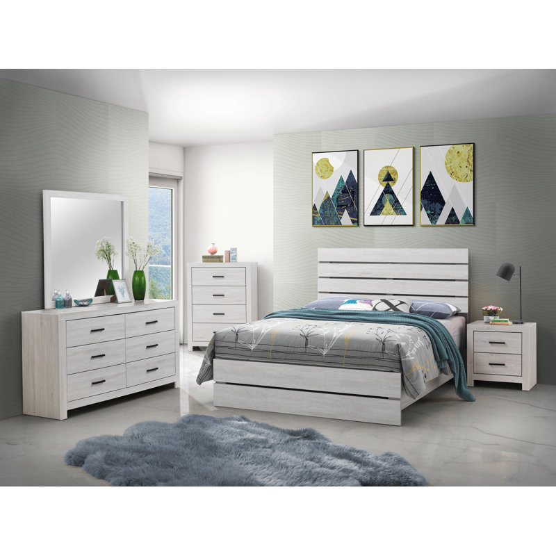 Ensemble de chambre à coucher avec commode 2 pièces Eunice, Blanc côtier, Grand
