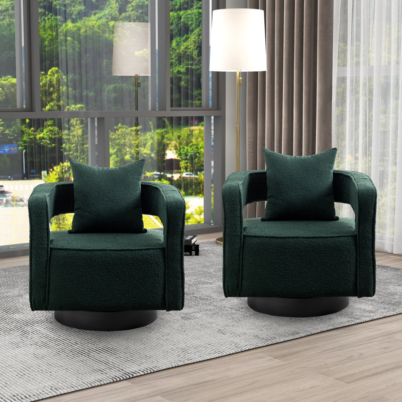 Chicopee 29.2" Wide Swivel Barrel Chair (Set of 2), Green Polyester