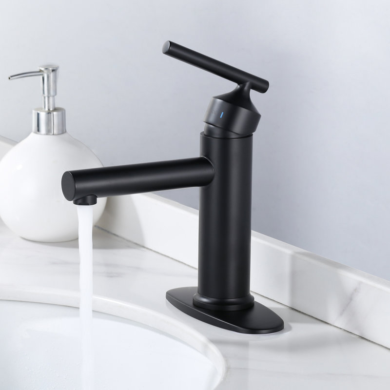 Robinet de salle de bains monotrou avec ensemble de drainage, Noir mat