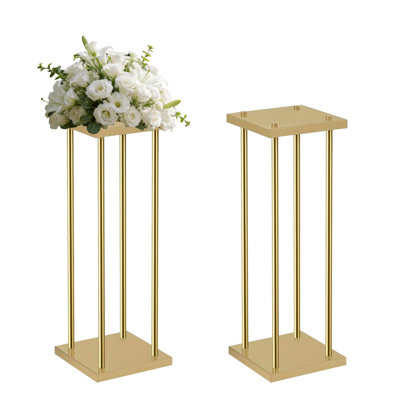 2 pièces 23,6 pouces de mariage en métal or mariage Vase colonne colonne géométrique centre de table présentoir de fleurs pour la fête, la maison, les décorations de fête