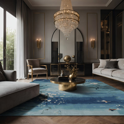 Tapis bleu soyeux et moelleux
