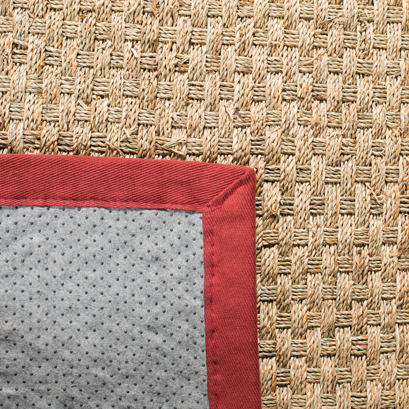 Natural Fiber Rikko Border Area Rug In Natural & Red, Rectangle 61 x 91 cm