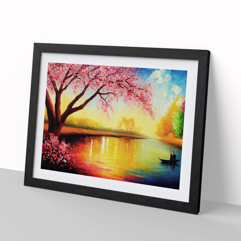 Cherry Blossom Tree Glow Vol.1 - Single Picture Frame Painting, 25cm H x 34cm W x 2cm D, Black