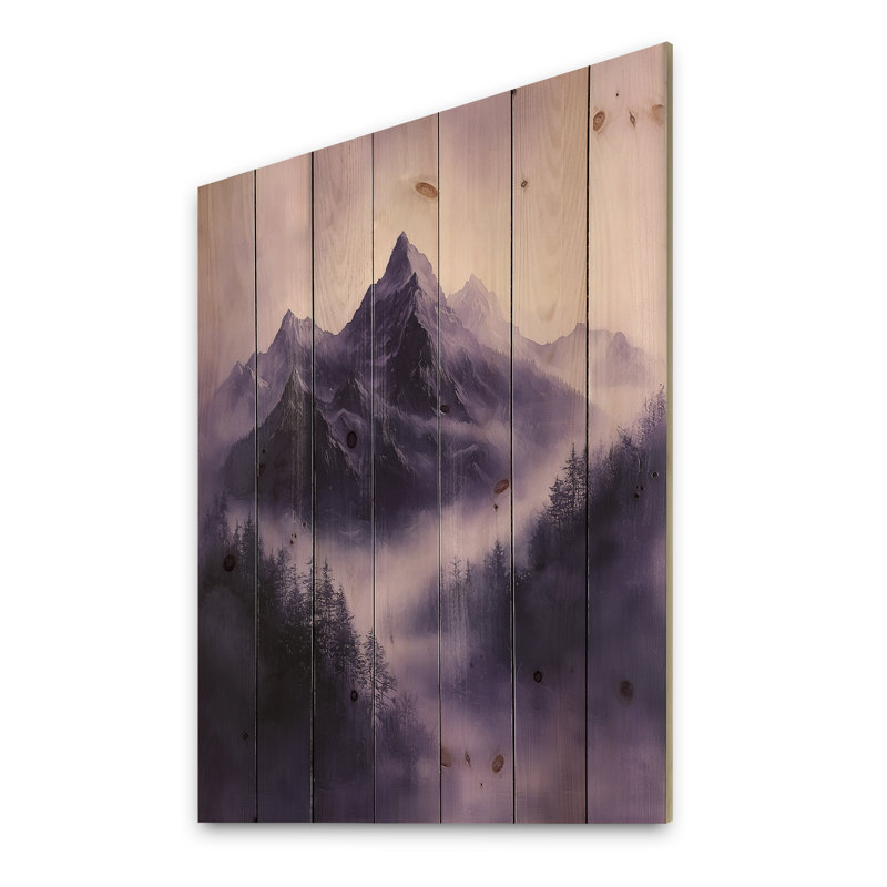 «Misty Peaks In The Twilight IV», paysage de montagnes, art mural sur bois de pin naturel, H 20 po x l 10 po x P 0,78 po