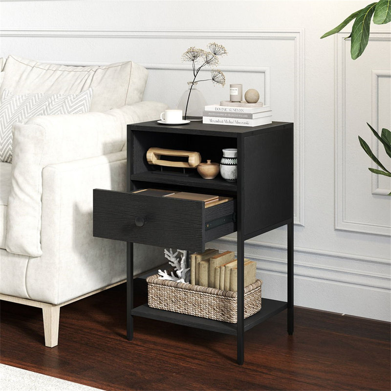 40cm W Metal Bedside Table, Black